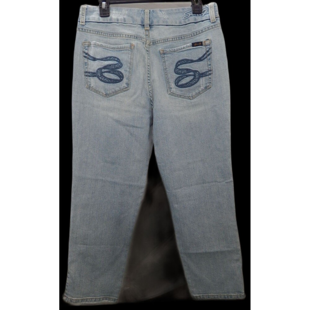 Seven7 Slim Straight Denim Jeans Women's Size 12 (34x29) Distressed Ankle Zipper